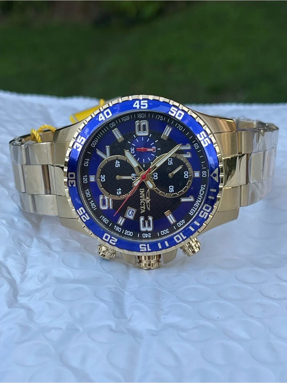 Invicta Specialty Mach Gala Men's Watch - 48mm, Gold and blue bezel new